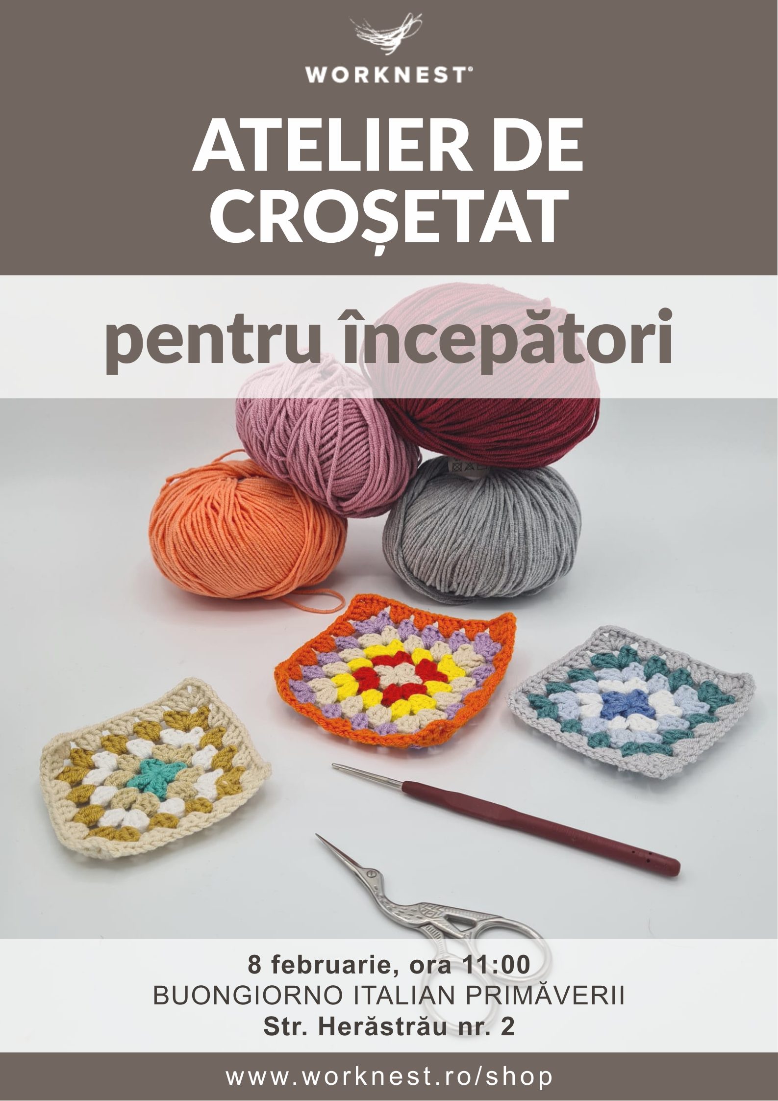 AFIȘ ATELIER DE CROȘETAT atelier de croșetat pentru începători în București